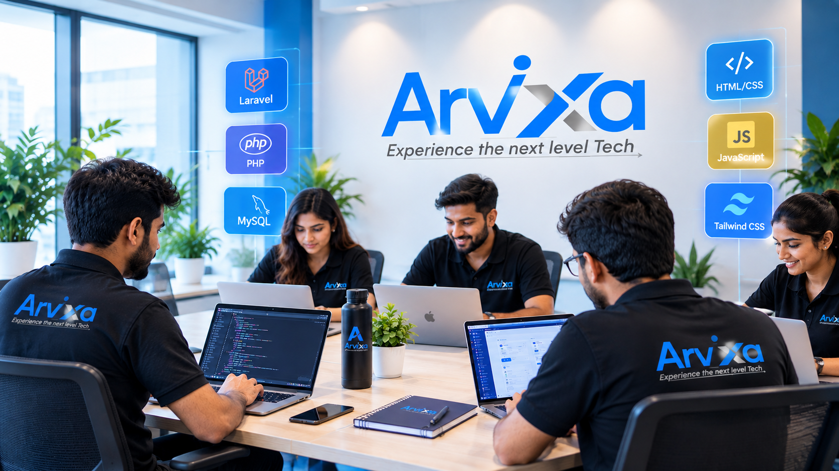 Arvixa Technologies development team working together in the office